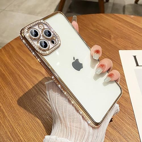Miniatura 5 de Fycyko Funda compatible con iPhone 15 Pro con protector de lente de cámara con diamantes de imitación y purpurina, bonita funda de cristal