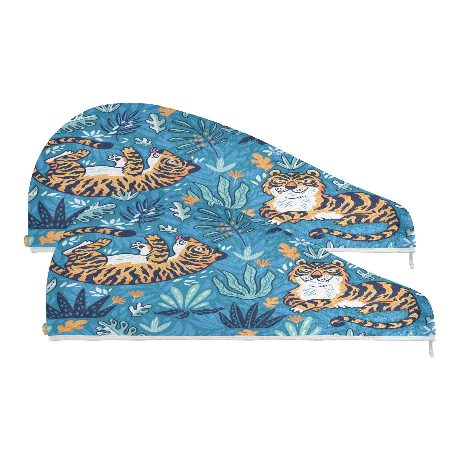 Youjuner Women's Multicoloured Hair Towel Wrap Cute Tiger Print Rapid Drying Turban Hair Towel Super Absorbent Head Towel For Girl