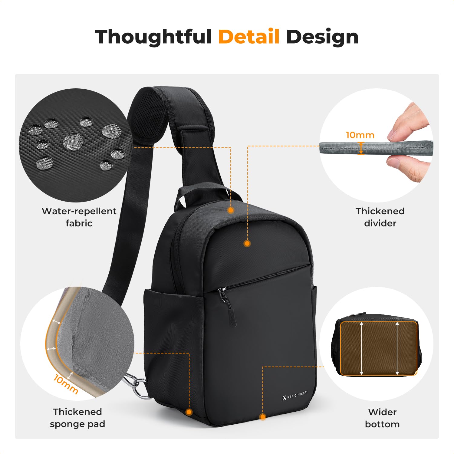 K&F CONCEPT Borsa Fotografica, Zaino compatto di piccole Custodia per Macchine fotografica Reflex Compatta Videocamera impermeabile con tracolla regolabile e allargabile