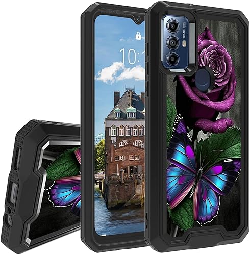 Funda para Moto G Play 2023, funda para teléfono Moto G Pure, para Moto G Power 2022 con patrón de mariposa rosa púrpura para mujeres y hombres,