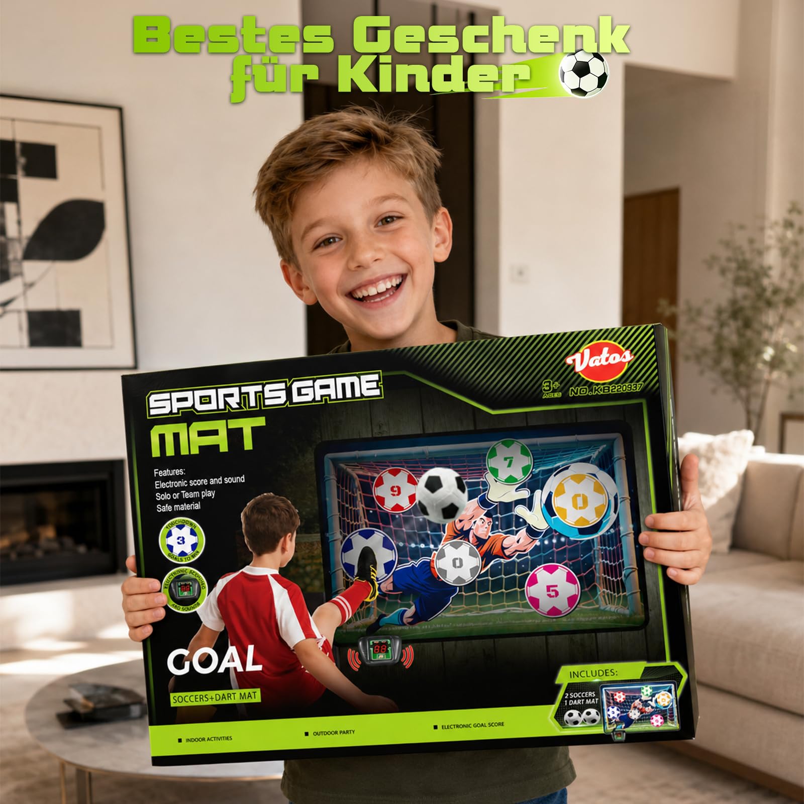 VATOS Elektronische Fußball Torwand für Kinder - Klettball Spielzeug Geschenke für Jungen & Mädchen 5 6 7 8 9 Jahre, Indoor/Outdoor Sportspielzeug Set mit Automatischer LED-Punktzählung & Sound