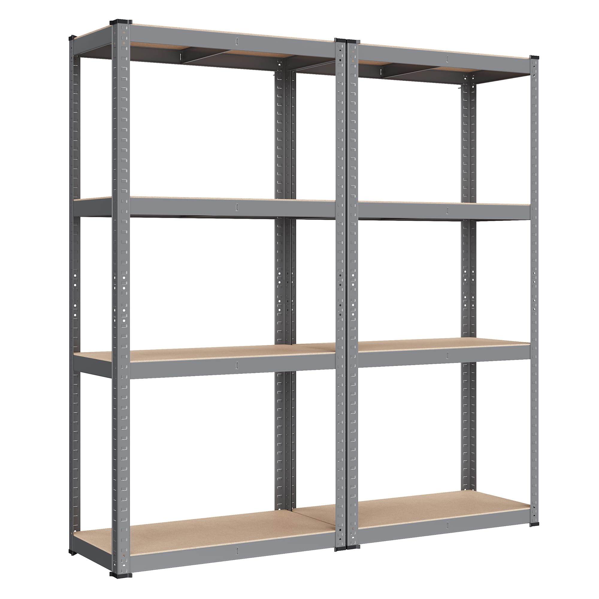 SONGMICS Juego de 2, Estantería Pesada de 4 Niveles, Estantería de Acero, Montaje Rápido, Garaje, Almacén, Trastero, Carga de 520 kg, 40 x 80 x 160 cm, Gris y Natural GLR044G02