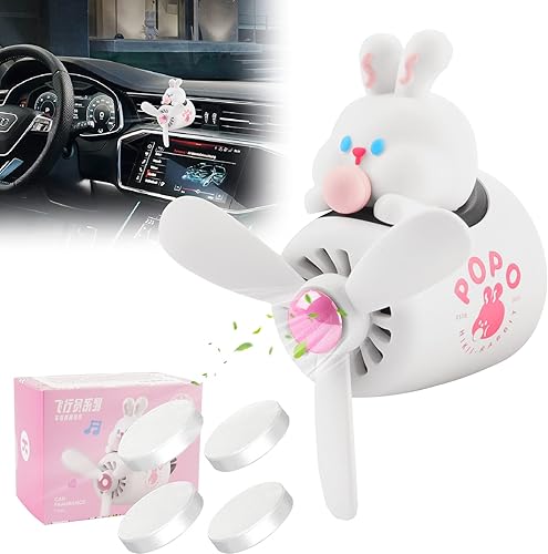Ambientador de aire para coche, lindo conejo de dibujos animados, piloto, difusor de coche, hélice giratoria, ventilador de salida de aire