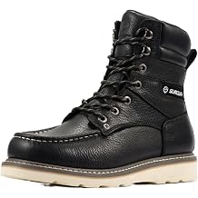 SUREWAY 8" Soft Toe Work Boots for Men GoodyearWelt Full Grain Leather, Lace Up Moc Toe Work Shoes, EH Construction Oil/Slip Resistant, Durable Rubber Sole Boots for Warehouse, Factory, Daily Wear