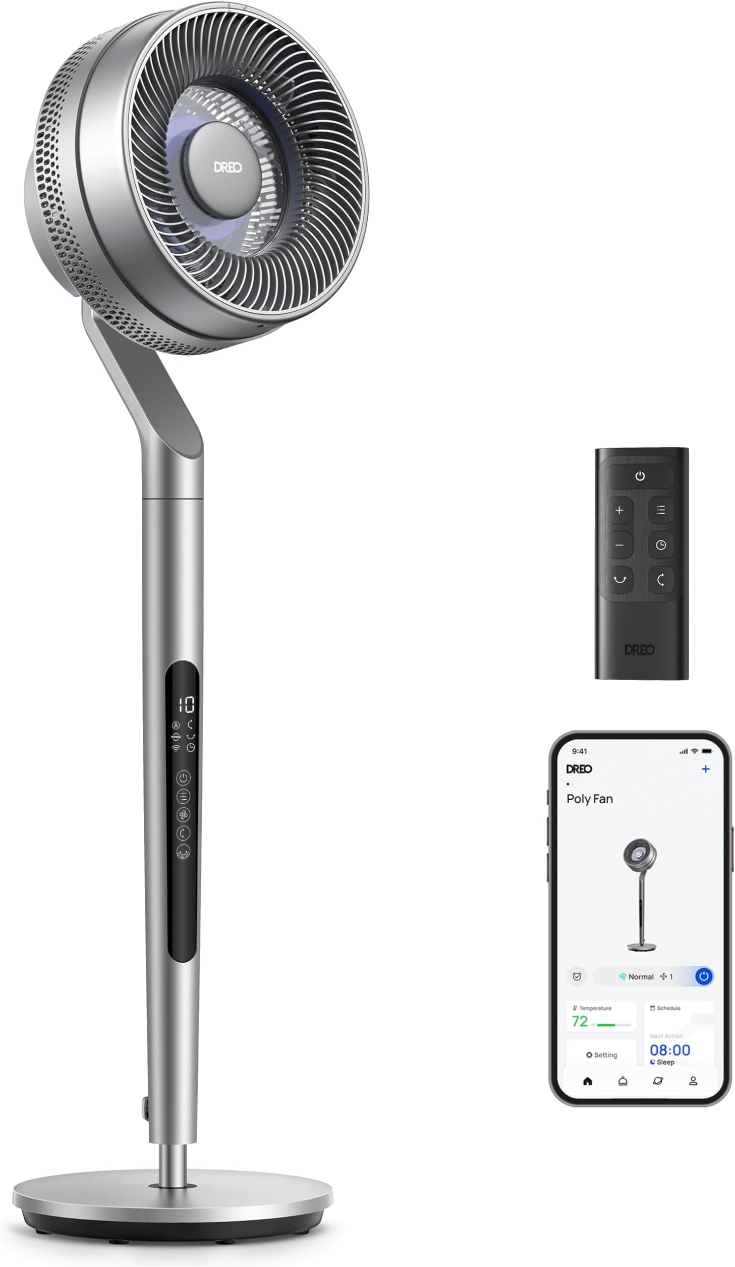 Dreo Smart Pedestal Fan, 120°+85° Omni-Directional Oscillating Fan, 40-44" Adjustable Height, DC Quiet Fans for Bedroom, 100ft Airflow, 10 Speeds, 6 Modes, 12H Timer, 23db, Wi-Fi/Voice