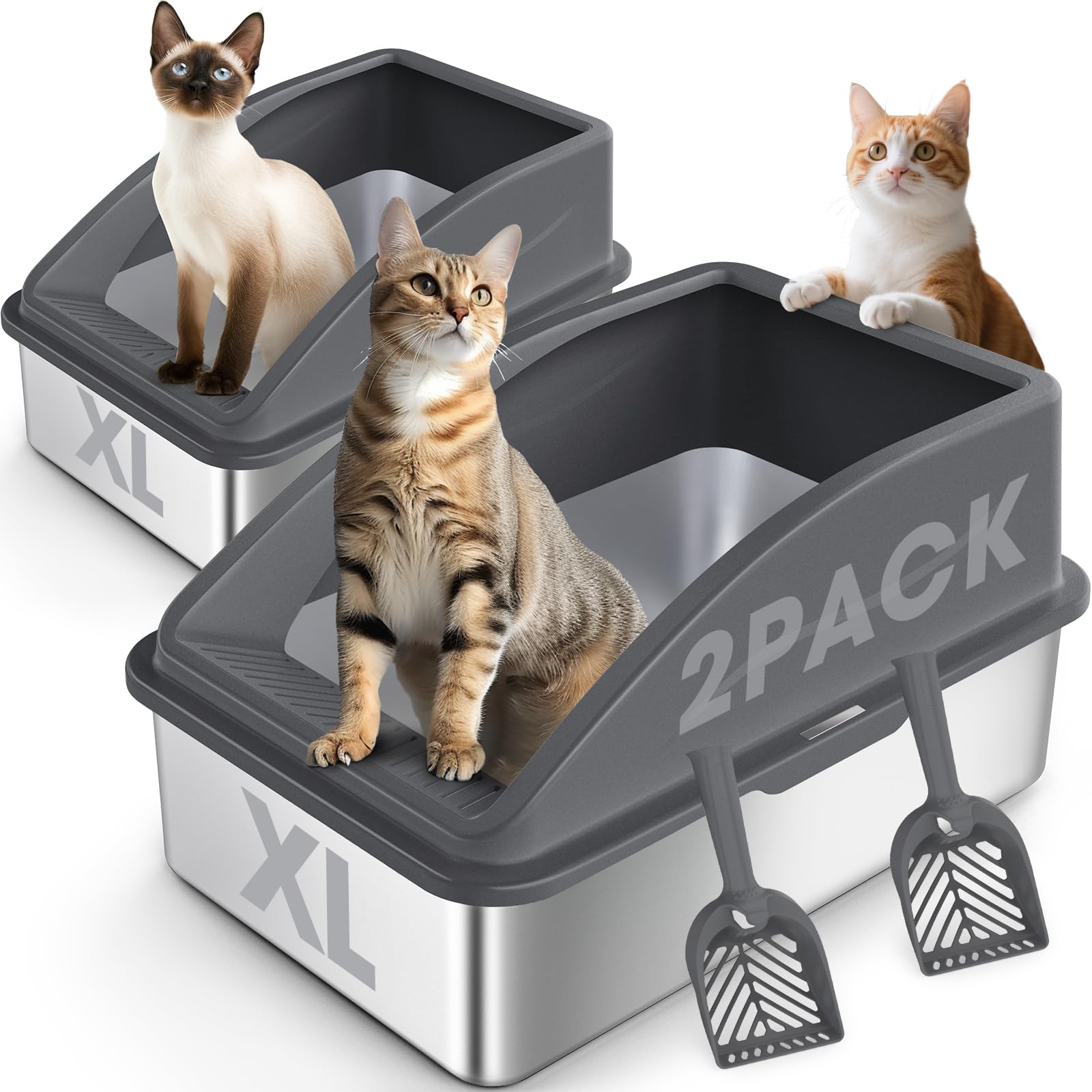 AIPERRO 2-Pack Stainless Steel Litter Box