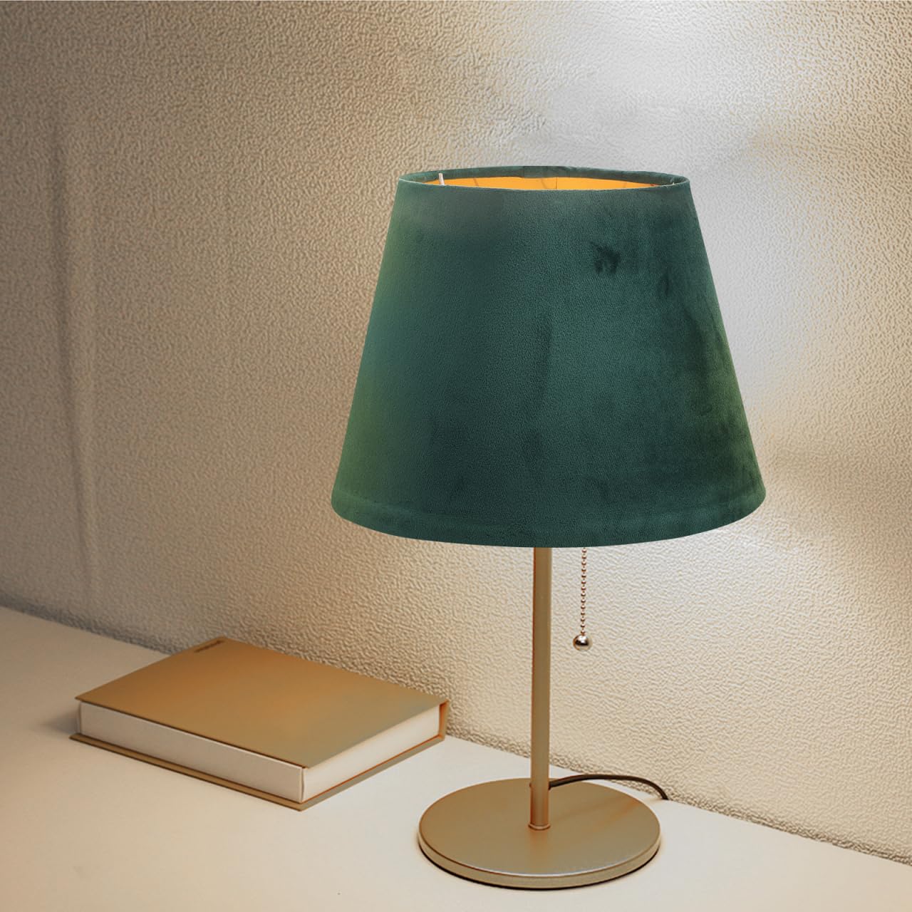 Lurrose Paralume in tessuto, paralume a tamburo piatto, copertura per lampada E27, per lampada da tavolo, decorazione principale, verde