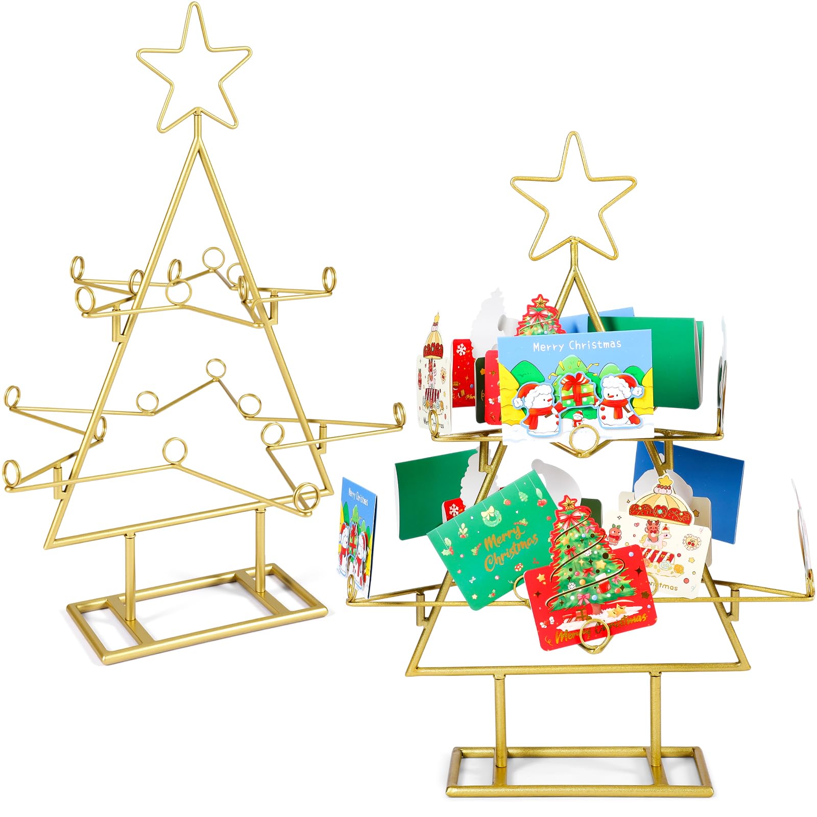 Christmas Tree Card Display Holders 23.6" Tall Metal Star Shaped Christmas Party Gift Card Photo Tree Holder Stand Gold Tabletop Display for Pictures Home Decoration