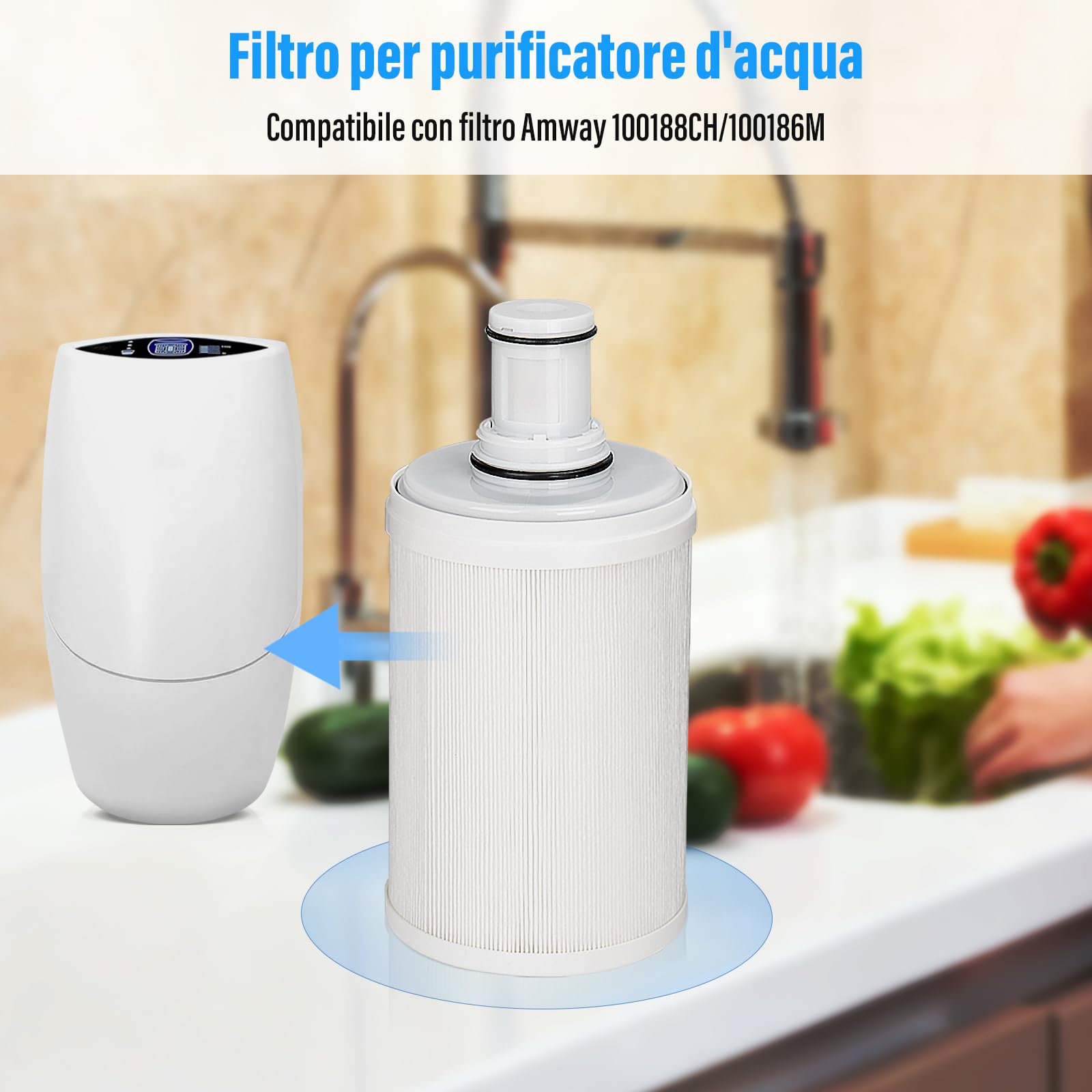 Filtro dell'acqua compatibile con Amway espring 100186M/100188CH, cartuccia del filtro dell'acqua, filtrazione HEPA a carbone attivo, filtro dell'acqua sostitutivo, rimuove gli odori, migliora il
