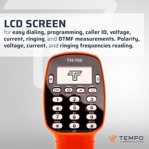 Miniatura 5 de Tempo Communications TM-700 Lineman - Juego de prueba de teléfono con pantalla LCD y clips ABN grado profesional último modelo