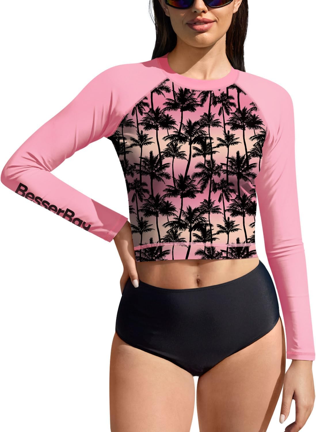 BesserBay Women's UPF 50+ Long Sleeve Rashguard Swimming Crop Top