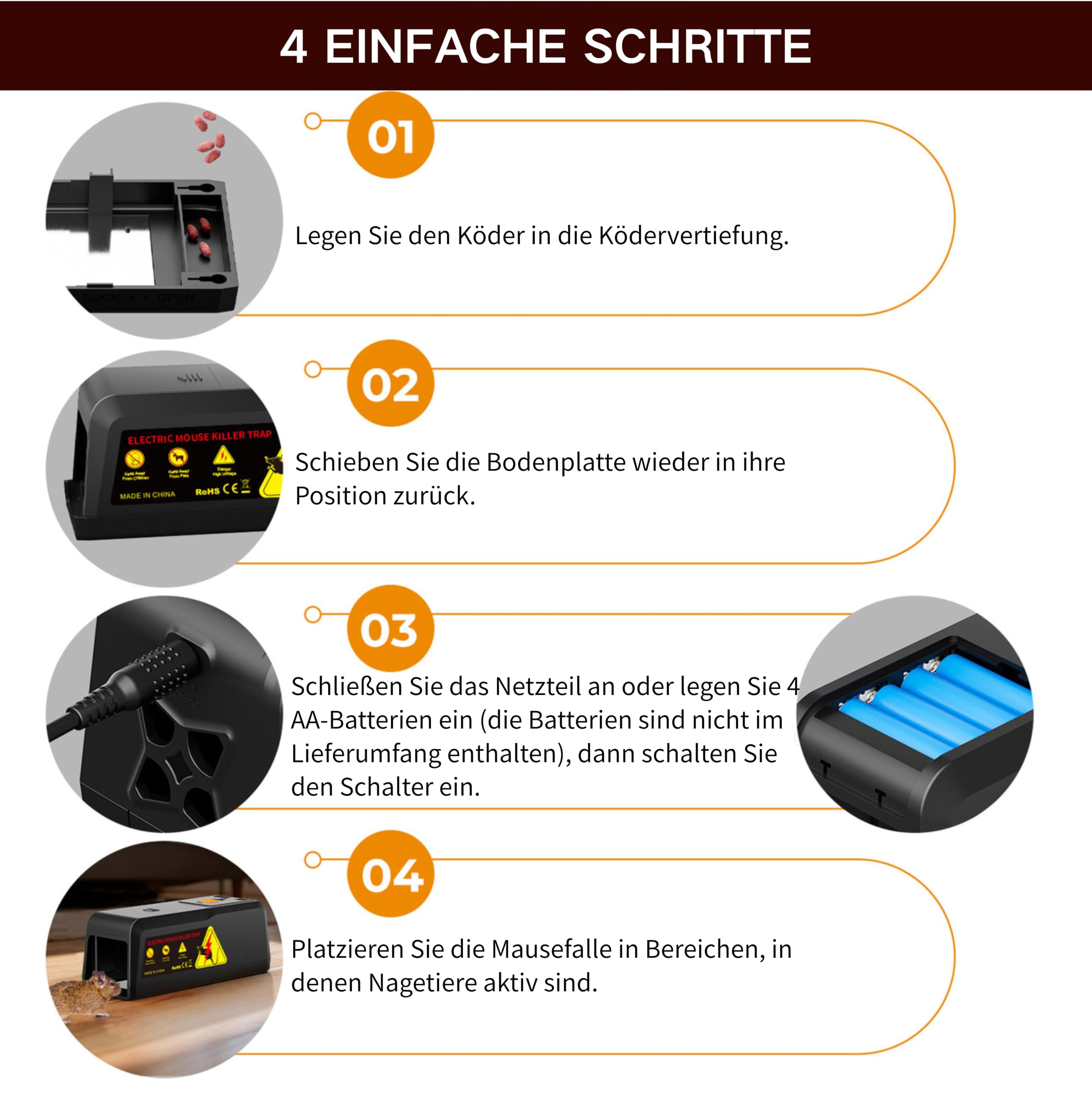 Hochspannungs-Elektrofalle für Mäuse (2800 V), mausefalle, Mäuseplage, Wiederverwendbare, Giftfreie Schädlingsbekämpfung für Innen und Außen, Starke & hygienische Lösung, schmerzfreie Tötung