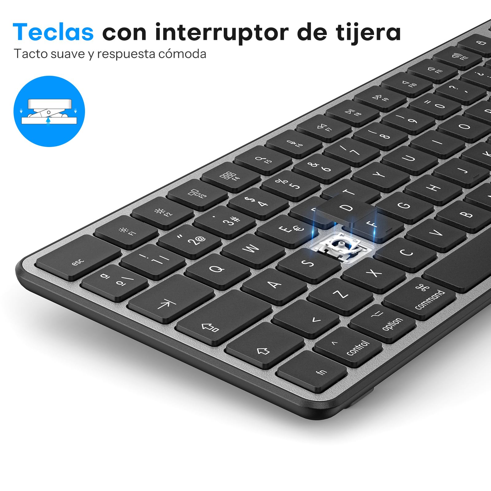 OMOTON inalámbrico Bluetooth Teclado y ratón para Mac (MacBook Air/MacBook Pro/iMac/iMac Pro),Teclado y ratón USB Recargables para Mac OS, con 3 Canales Bluetooth, Escritura silenciosa, QWERTY