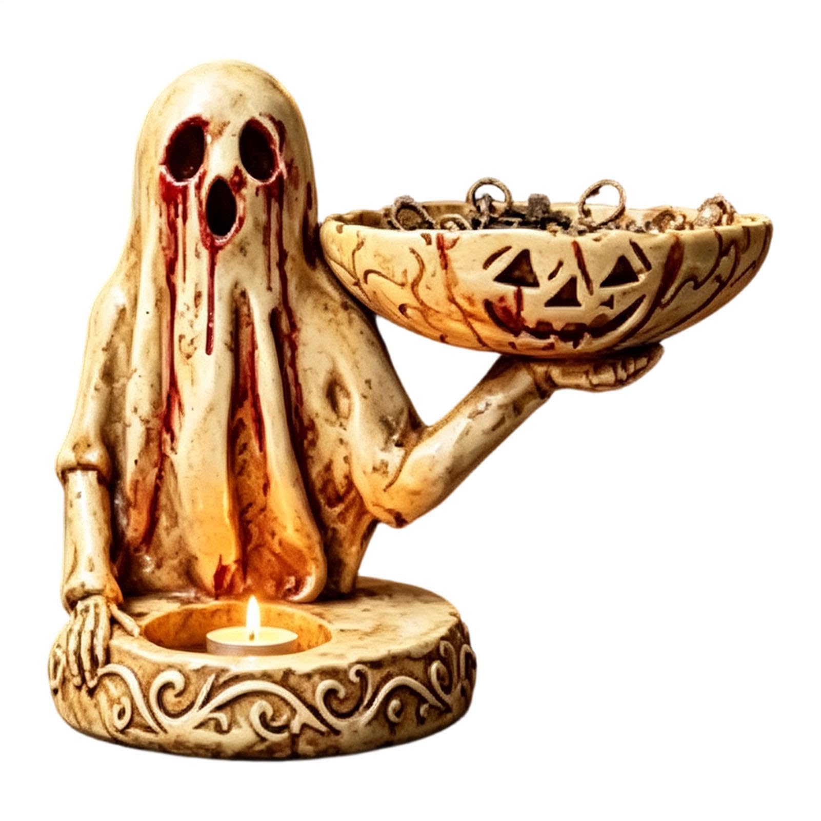 Portavelas Halloween de Mesa Halloween con Forma Fantasma y Bandeja