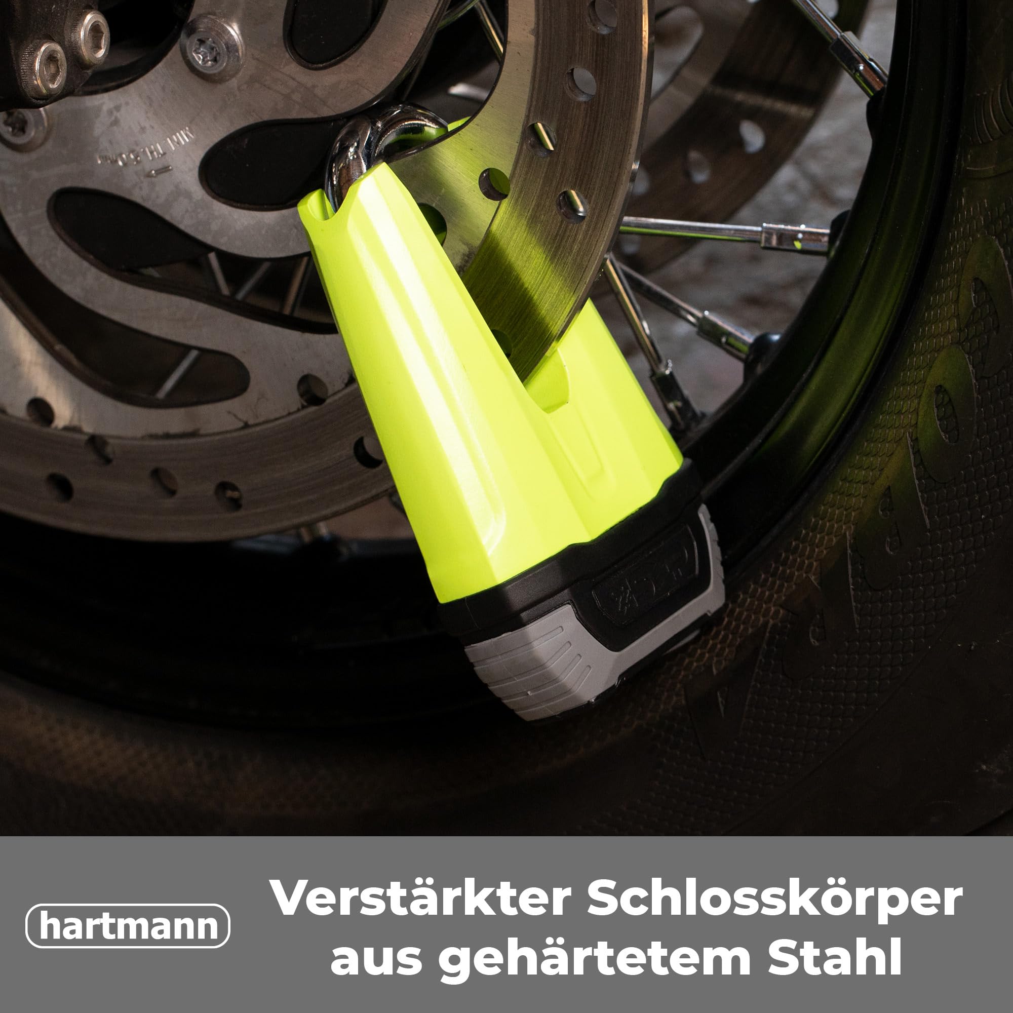 Hartmann Bügelschloss für Bremsscheiben, Motorradschloss mit Hoher Sicherheit, Robustes Bremsscheibenschloss für Roller, Scooter & E-Bikes, Diebstahlschutz mit Schlüssel, Sicherheitsschloss