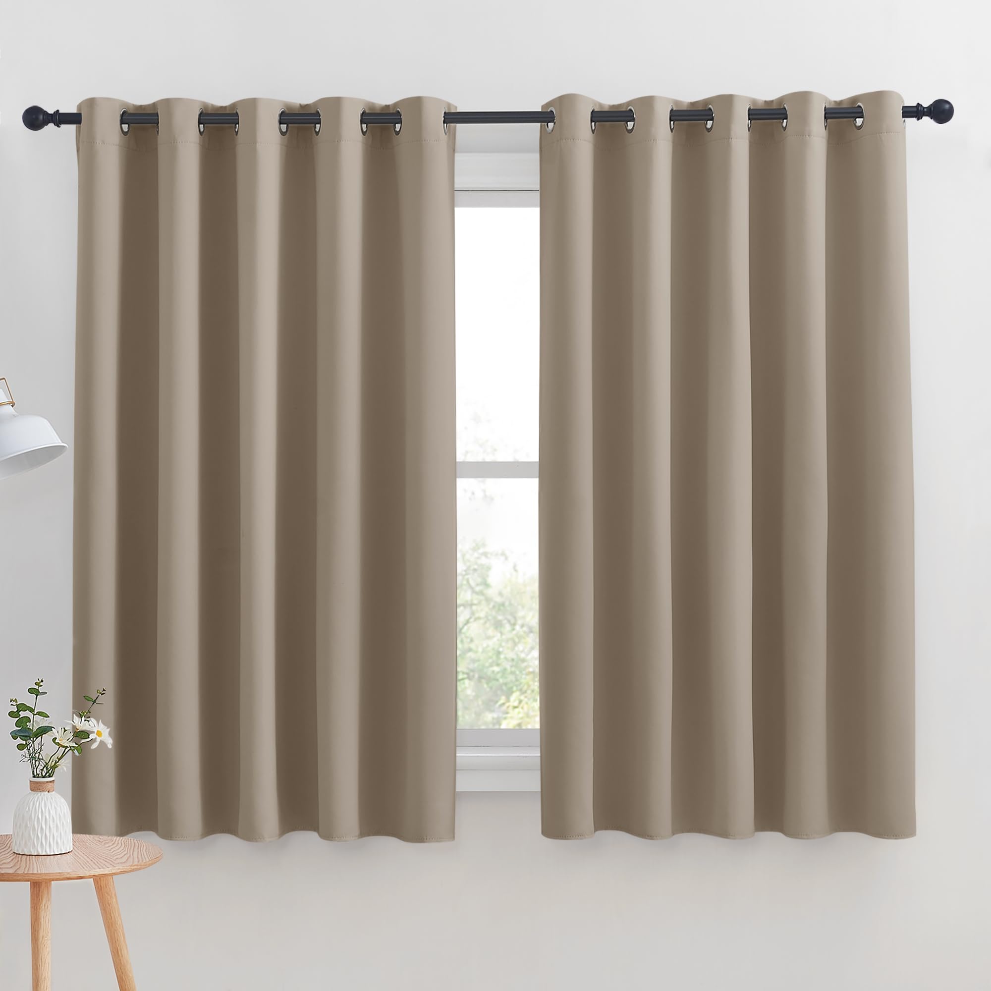 NICETOWN Thermal Insulated Taupe Blackout Curtains for Bedroom, Set of 2, 70 by 63 inches Long, Window Treatment Solid Grommet Room Darkening Drape Panels for Bedroom