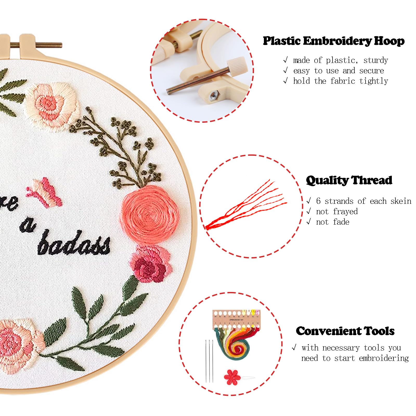 Topapfo Kit de bordado para principiantes y adultos, kit de punto de cruz, bordado a mano con puntadas de bordado, instrucciones (idioma español no garantizado), aros, hilos