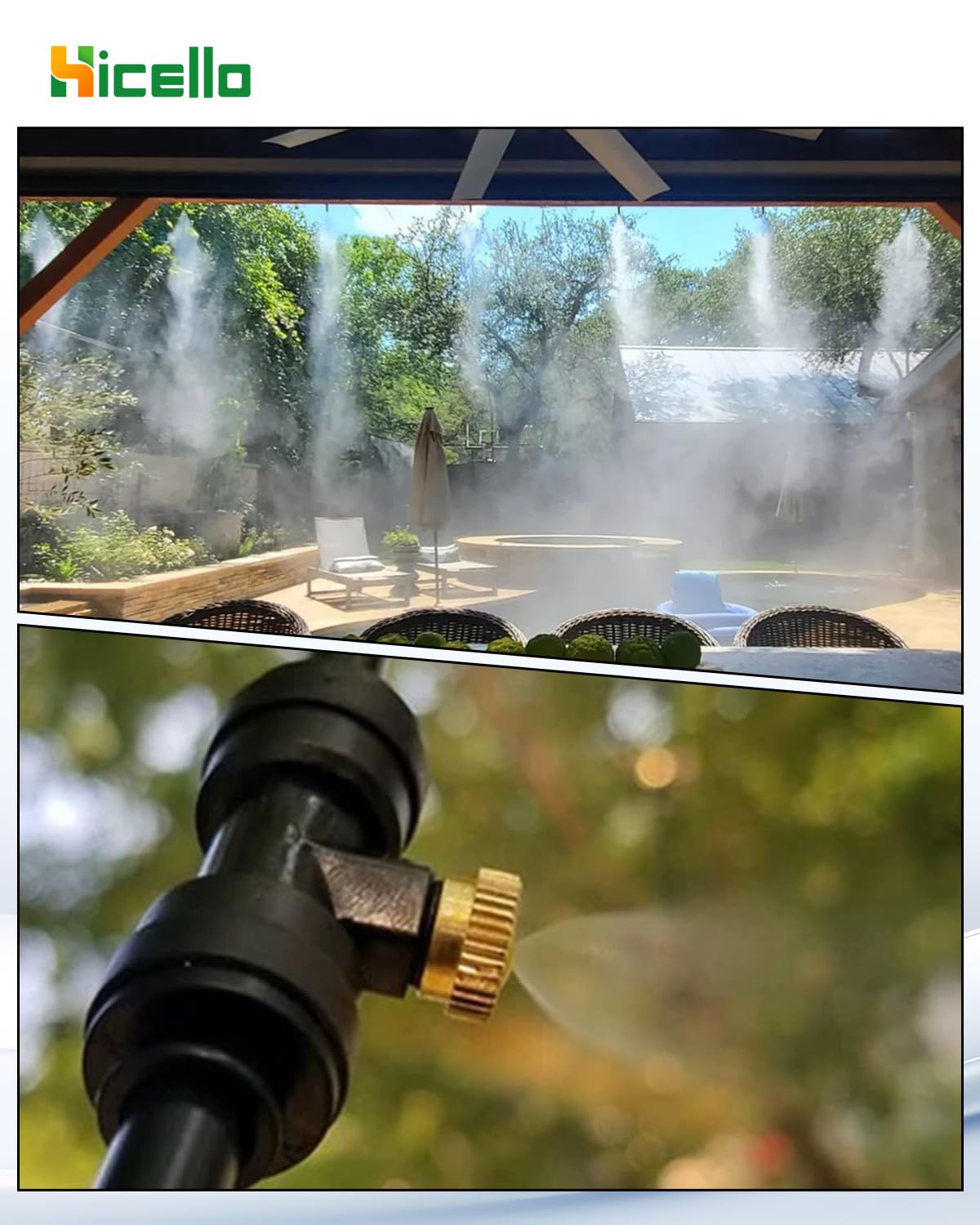Kit d'irrigation extérieur - Système de brume de 15 m - 17 buses de brouillard en laiton - Tuyau de 15 m - Adaptateur en laiton - Pour terrasse, jardin, serre