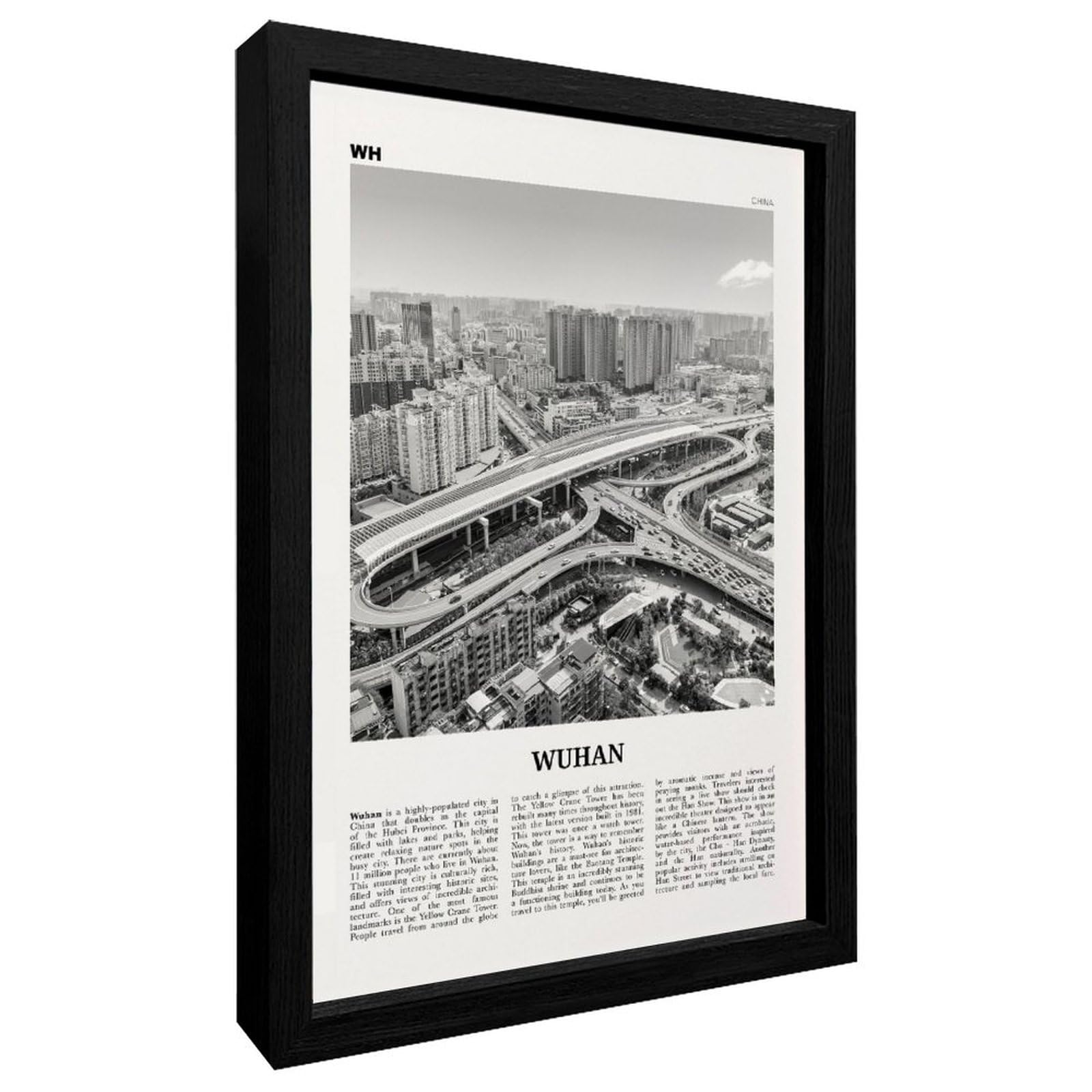 Wuhan Print Black And White, Wuhan Wall Art, Wuhan Poster, Wuhan Photo, Wuhan Wall Décor, Wuhan Map, China Canvas Art Poster And Wall Art Picture Print Modern Family Bedroom Decor Posters 16x24inch(40