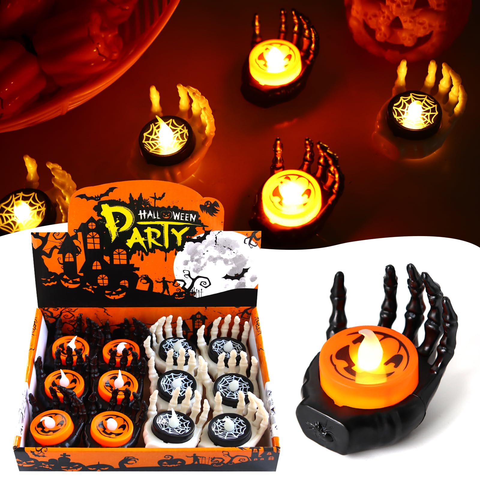 Candele LED Senza Fiamma Halloween | 4 Pack Decorazioni Spaventose Per Tavolo, Casa, Feste - Luci Realistiche A Batteria
