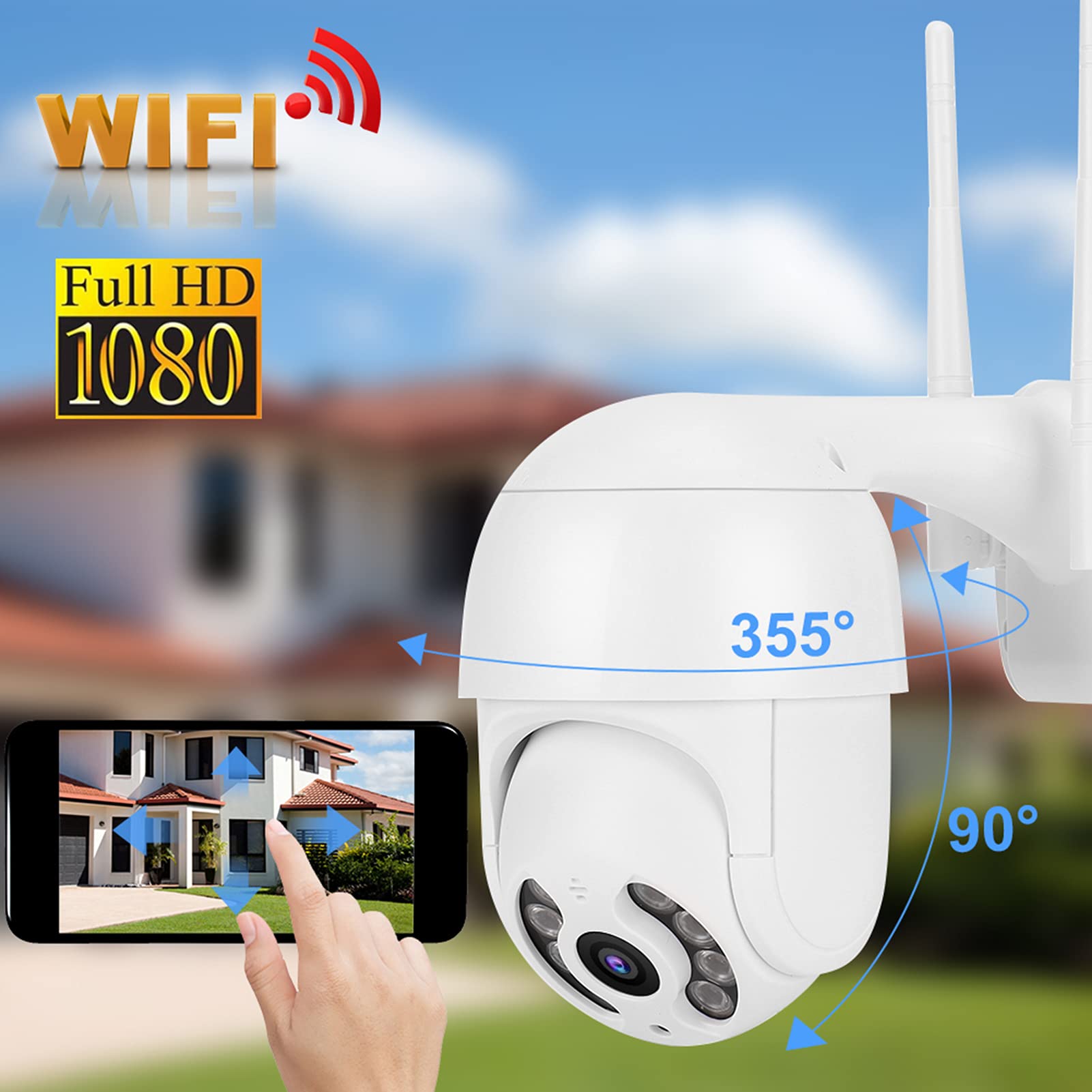 2in PTZ a Prueba de Agua, 1080P WiFi 8 Luces Seguridad Mini Cámara Trabajo de Vigilancia con Icsee 110 240VUS