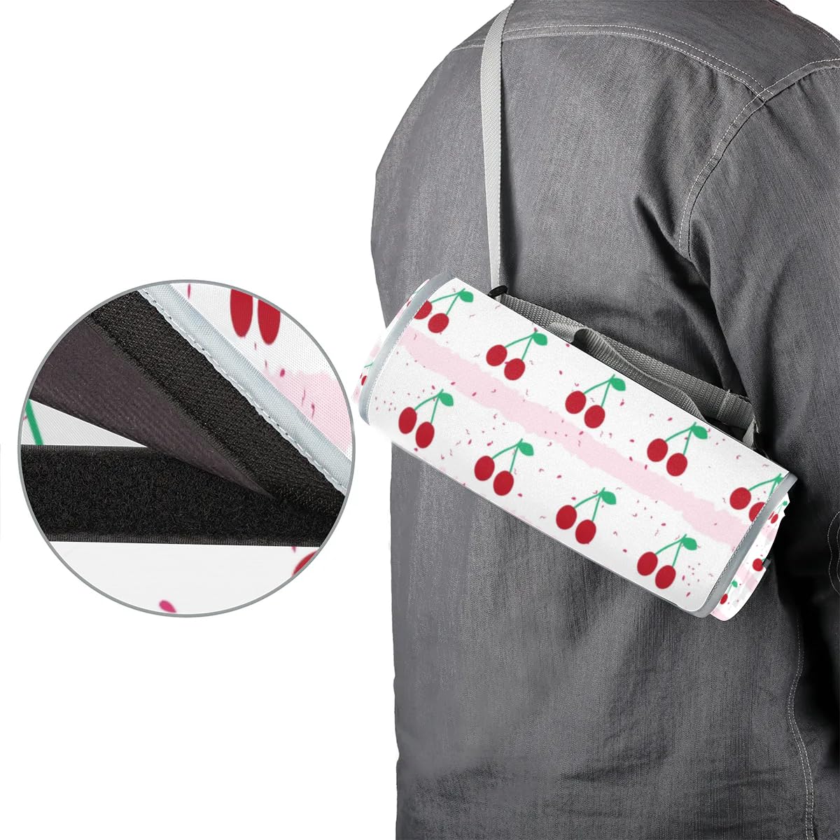 TropicalLife Bonita manta de picnic de cerezas y frutas, impermeable, plegable, para interiores y exteriores, para playa, camping, parque, reuniones familiares