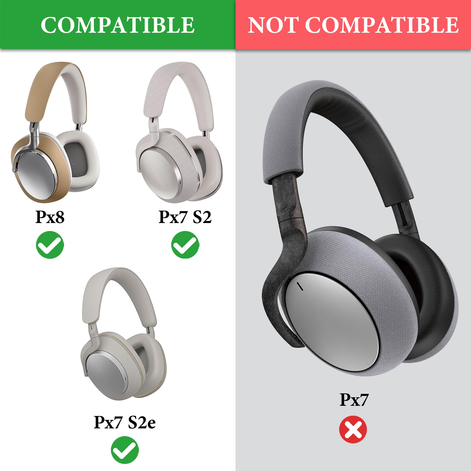 Geekria Opaska z owczej skóry kompatybilna ze słuchawkami Bowers & Wilkins Px8/Px7S3/Px7S2/Px7S2e (nie pasuje do Px7), część zamienna (jasnobrązowa)