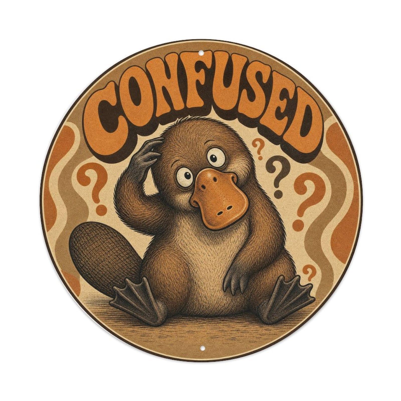 Okngb Style Platypus Sticker Pose Comic Animal Classic Cartoon Metal Tin Sign Plaque Wall Decor For Cafe, Man Cave, Club Bar, Office, Home Garden Round Metal Poster 8X8inch