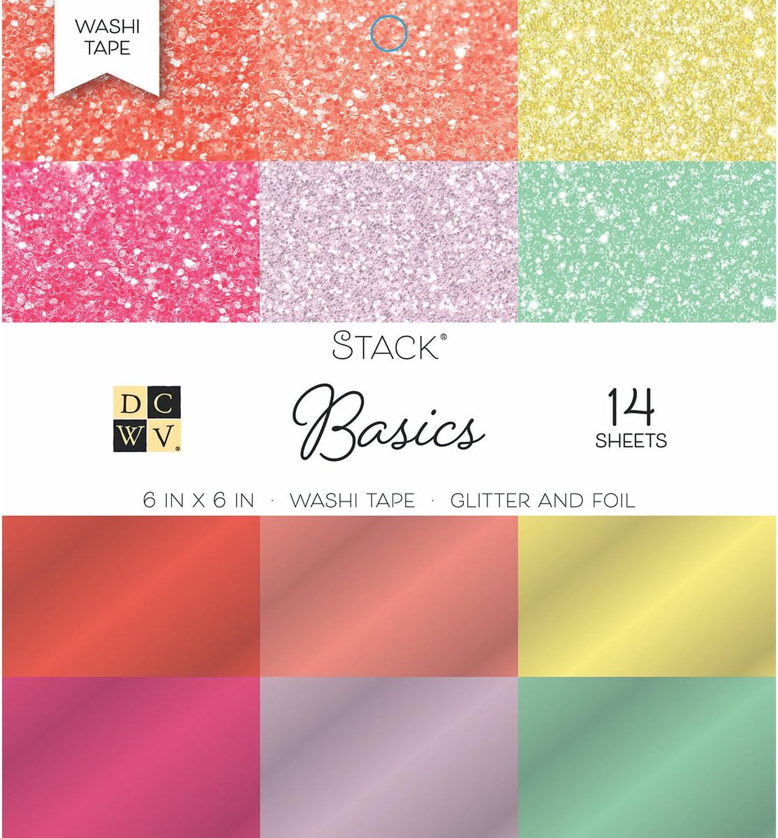 DCWV PS-005-00552 14 Sheets Wash Basic Metallic Craft Stack, 6" x 6"