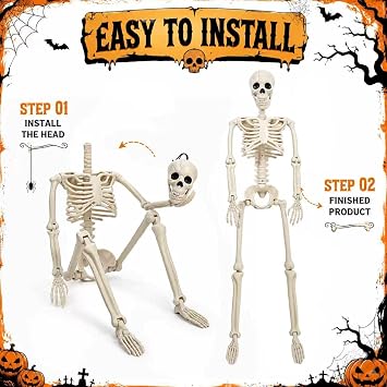 3Ft Halloween Decorations Outdoor/indoor, Two 36 Realistic Skull Skeletons