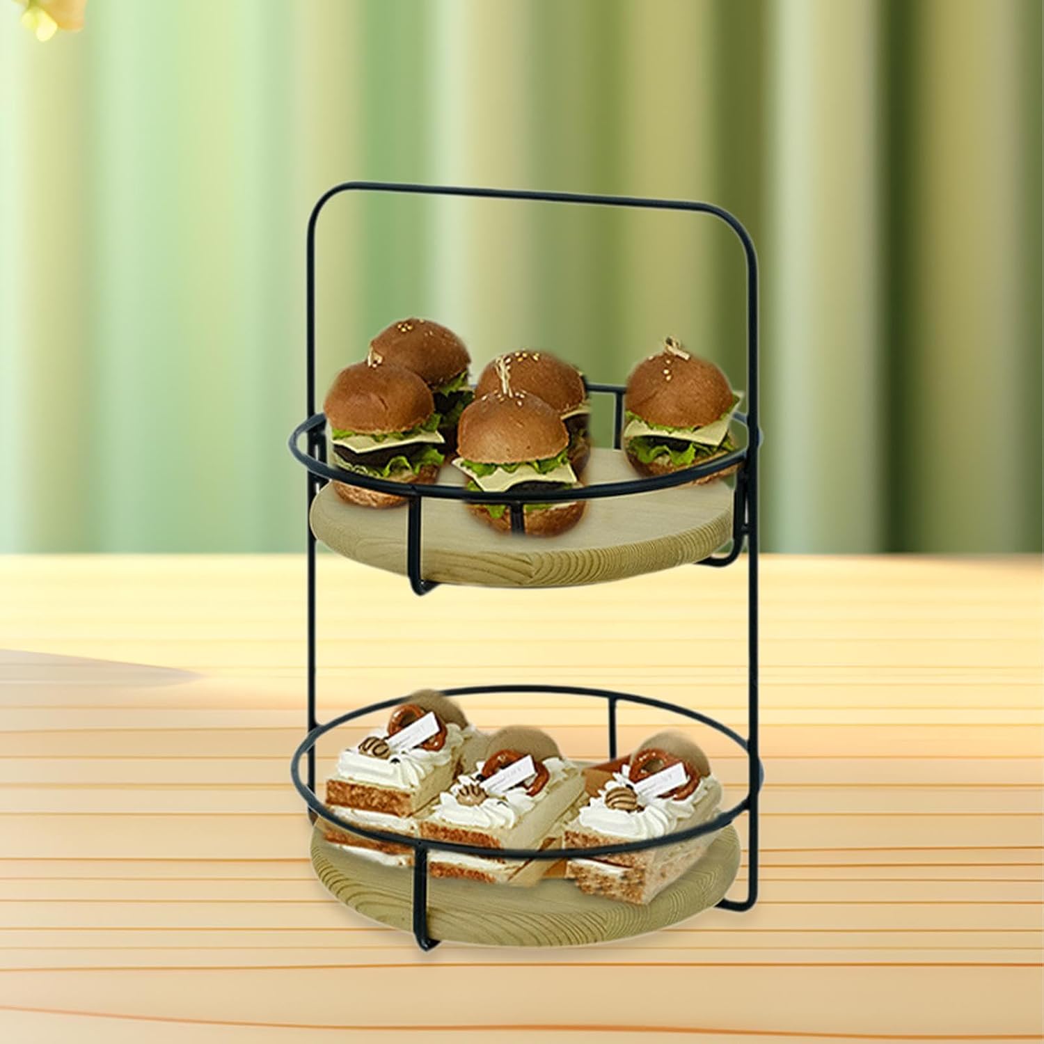 predolo Two Tier Serving Tray Cake Display Holder for Kitchen Dining Room Wedding Picnic, Light Coffee