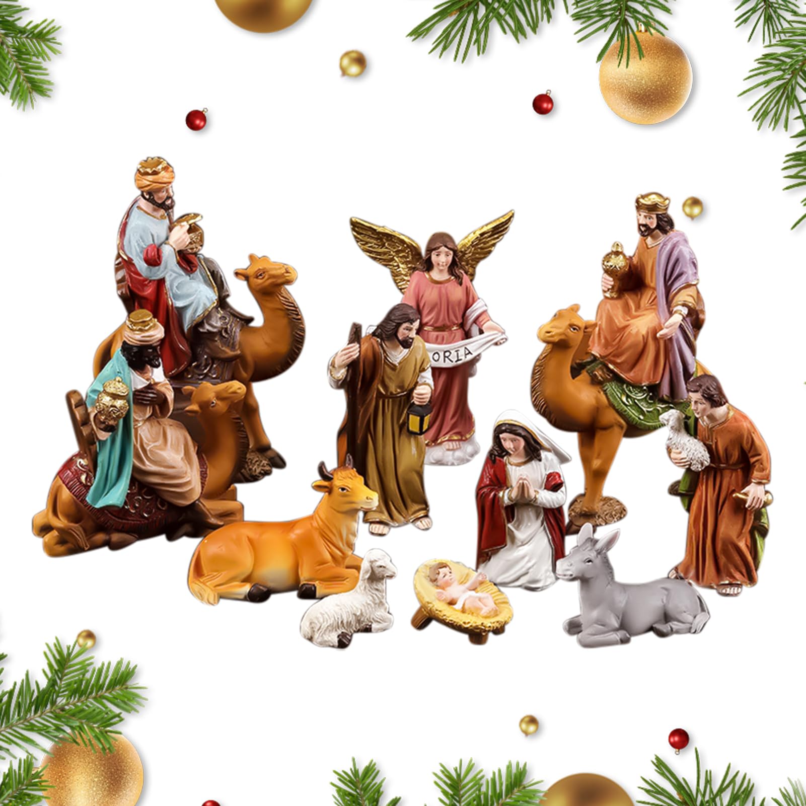 Figurki Szopki Dekoracyjna żywiczna szopka bożonarodzeniowa | Figurka Religijna Na Blat Na półkę, parapet, witrynę, szafkę nocną, kominek, dla grup kościelnych, kolekcjonerów