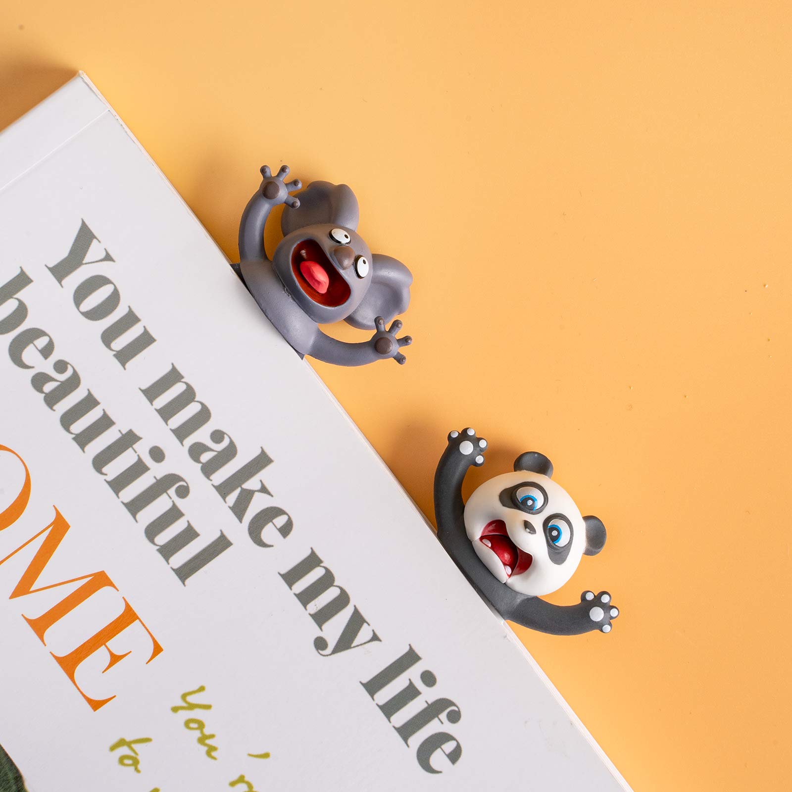 Waline 3D Cartoon Animal Bookmarks - 2 Pieces Squashed Land Animals, Cute Panda & Koala Reading Bookmarks - Back to School Gift for Students - Image 4