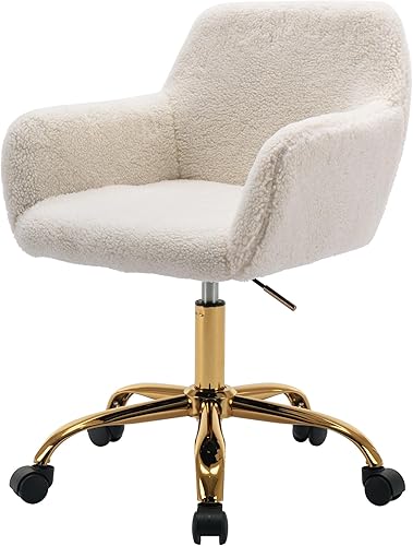 Miniatura 1 de Silla de escritorio giratoria de piel sintética de 360, moderno sillón de oficina en casa ajustable con base dorada para adolescentes, mujeres y