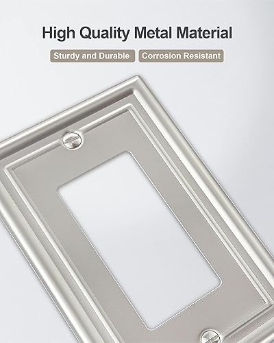 Miniatura 2 de Paquete de 4 placas decorativas de pared, placa de cubierta de toma de corriente eléctrica de níquel satinado para receptáculo, interruptor de