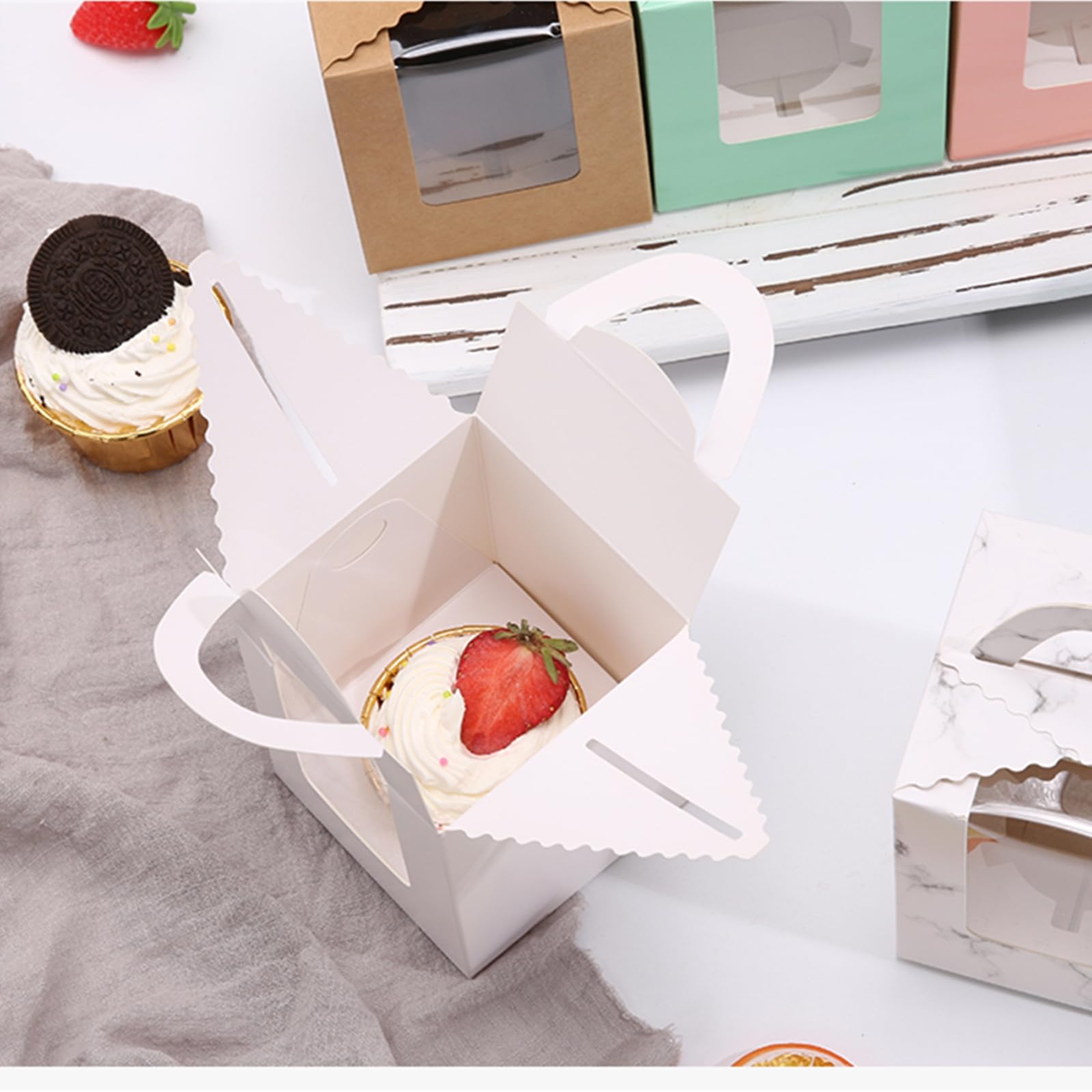 Cupcake Boxes - 100 Pack with Window -3