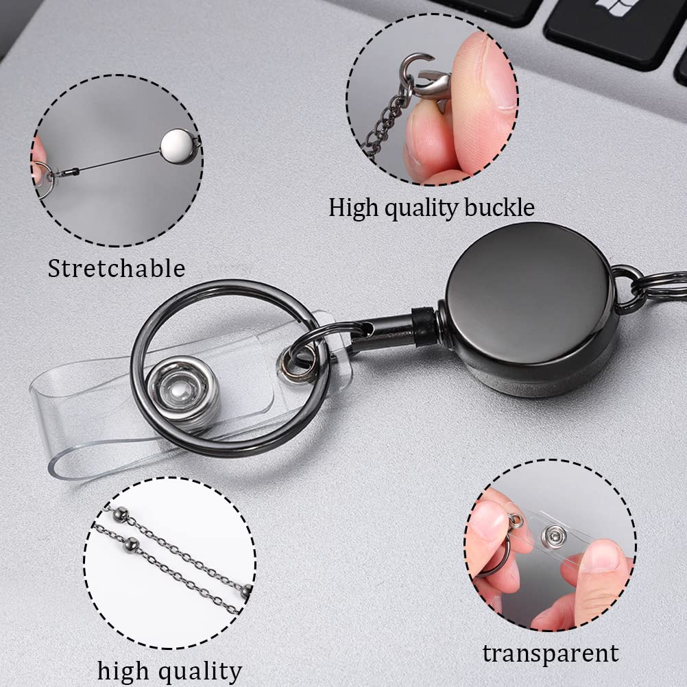 Cordón Retráctil Con Soporte Para Identificación, 3 Piezas De Cordón De Abalorio De Moda Con 6 Soportes Impermeables Para Tarjetas De Nombre De Acero Inoxidable Para Mujeres Y Hombres (oro Rosa, Plateado