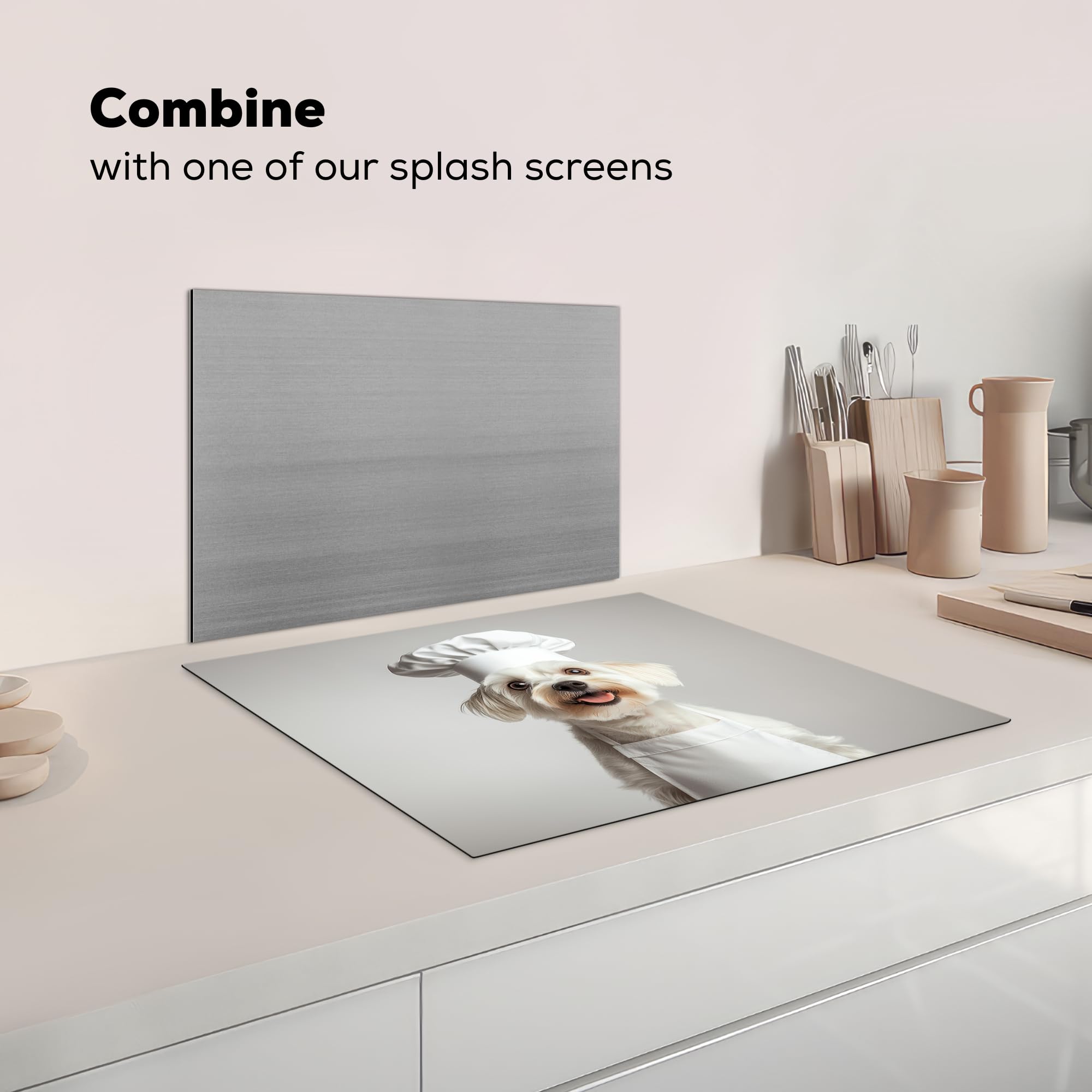 KitchenYeah© Coperchio Piano Cottura 65x52 cm Cucina Copri Fornelli Tappetino Induzione Antiscivolo Piastra Protezione Cane - Bianco - Cuoco