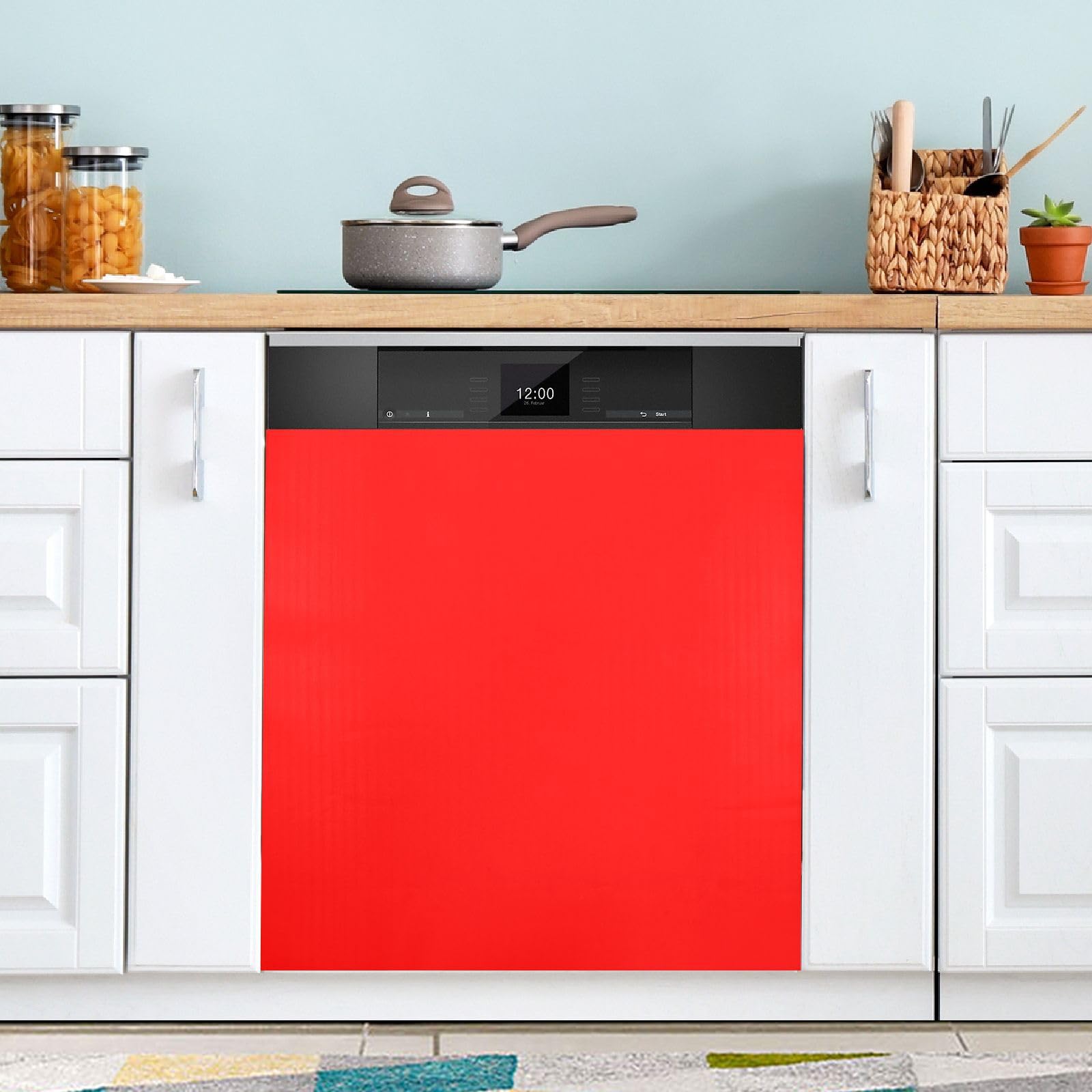 Dishwasher Magnet Cover 58.42 x 66.04 cm Magnetic Dishwasher Door Cover Trimmable Appliance Decorative Panel Decal for Kitchen Cabinet Refrigerator Washer, Red