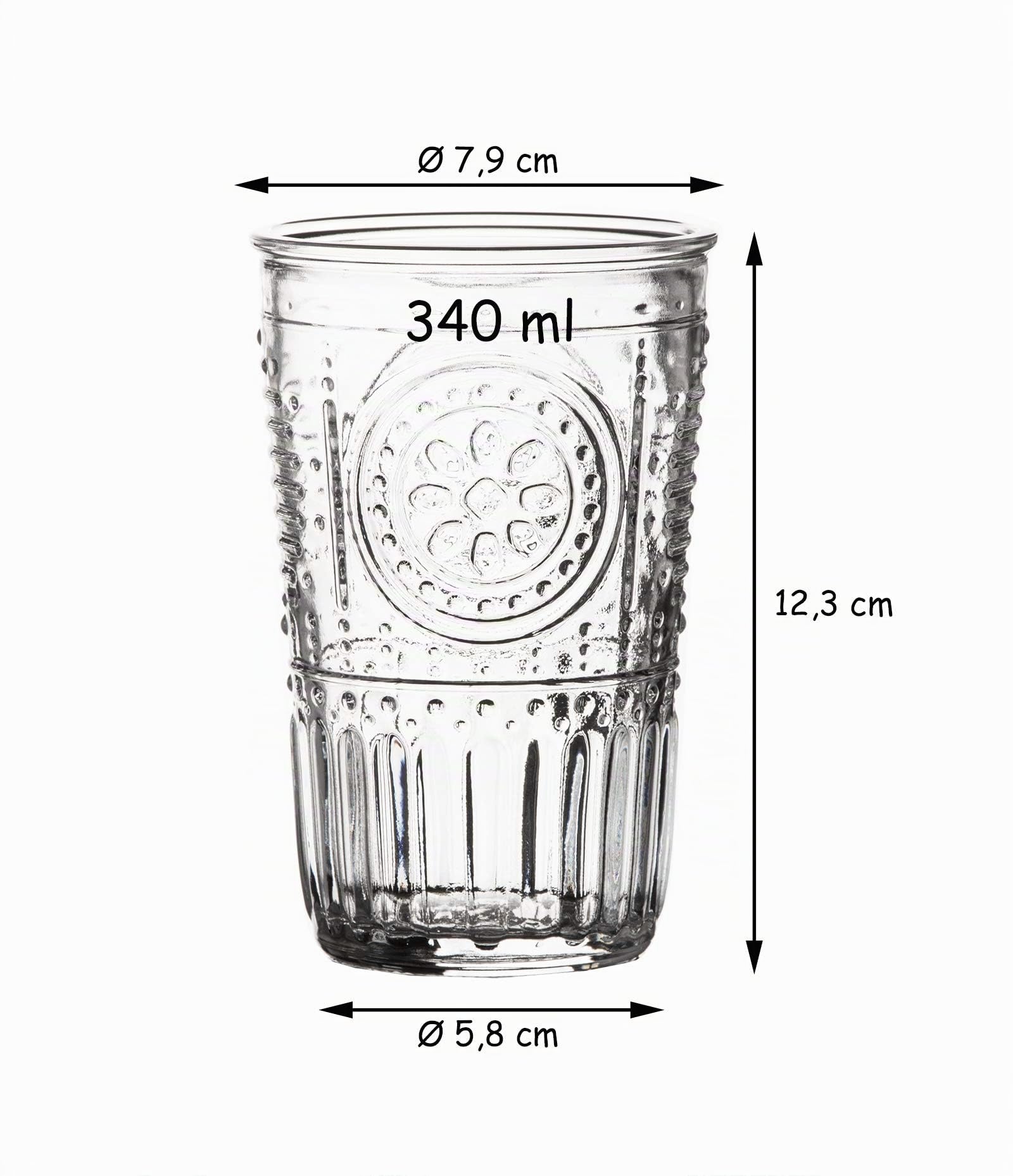 Bormioli Rocco Romantic Confezione 6 Bicchieri 34 cl, Vetro, Trasparente, 7.9 x 7.9 x 12.3 cm