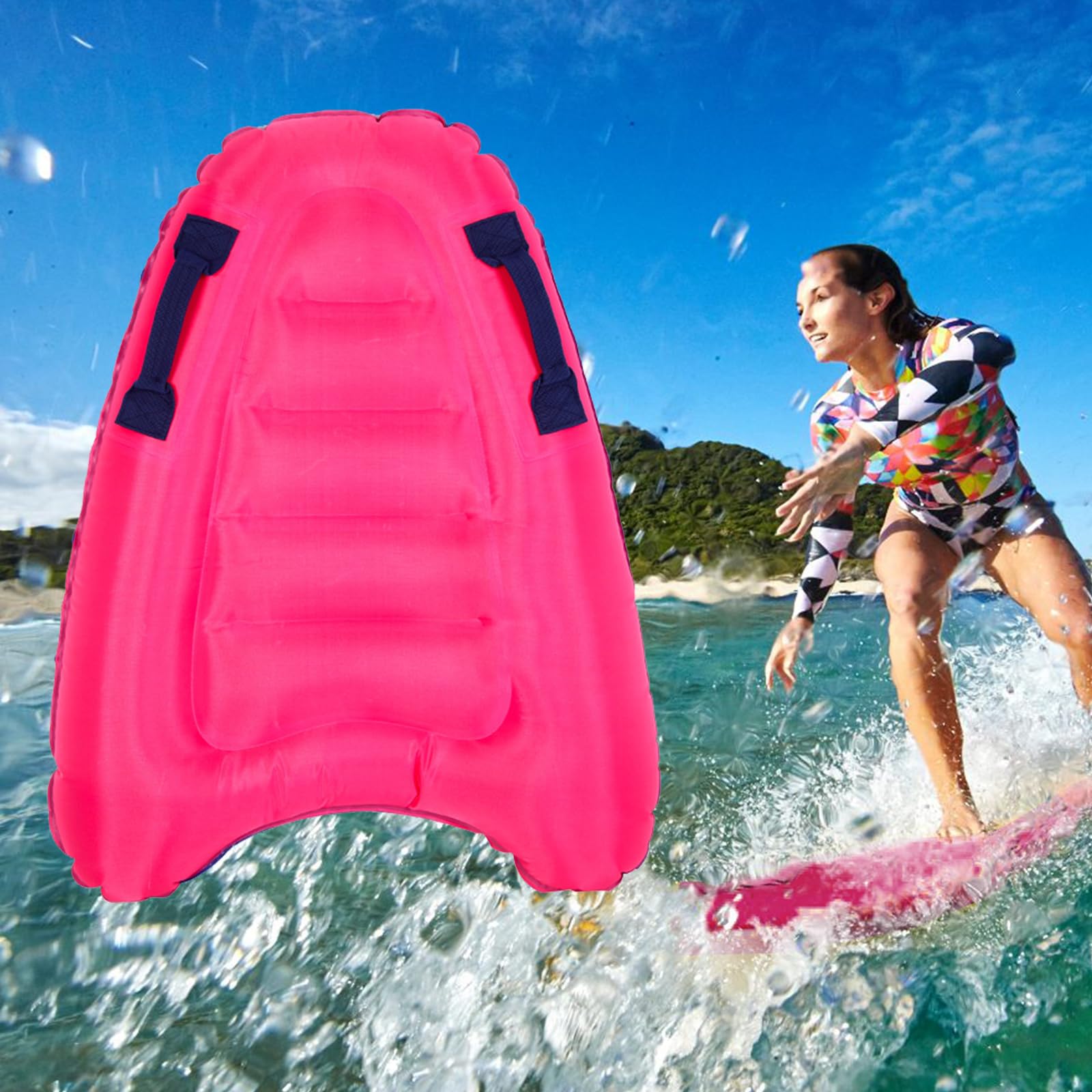 Plegable Bodyboard Inflable con Asas, Tabla de Bodyboard Tabla de Surf Tabla de Cuerpo Portátil Aprendizaje Estera Auxiliar Adecuada Para Varios Escenarios Para Niños Y Adultos, Principiantes, B