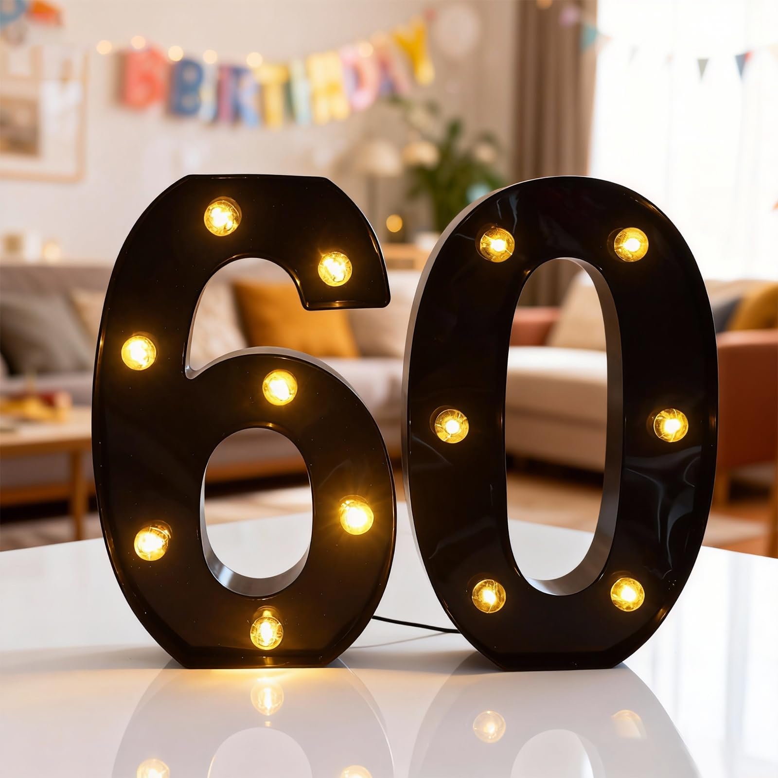 LED Light Up Numbers, 8.5inch Marquee Numbers Lights for 60th Birthday Decorations, Black Light Up Number Sign for 60th Birthday Wedding Anniversary Table Wall Party Decor โ image 1