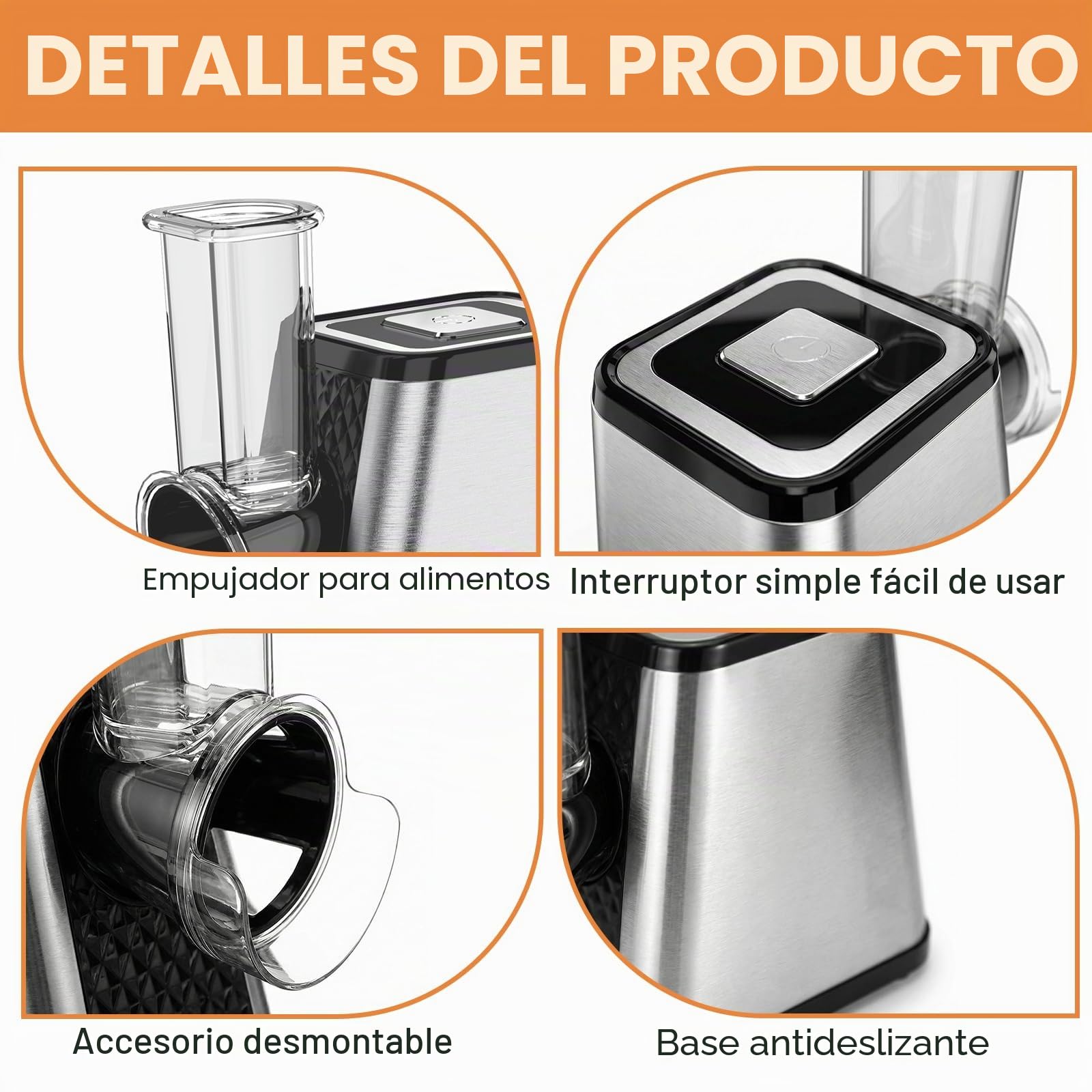 Cortador de Verduras Eléctrico 5-en-1, 500W Rallador Eléctrico con 5 Cuchillas de Acero Inoxidable para Queso, Verduras, Frutas – Rallador de Cocina Eléctrico y Cortador de Verduras