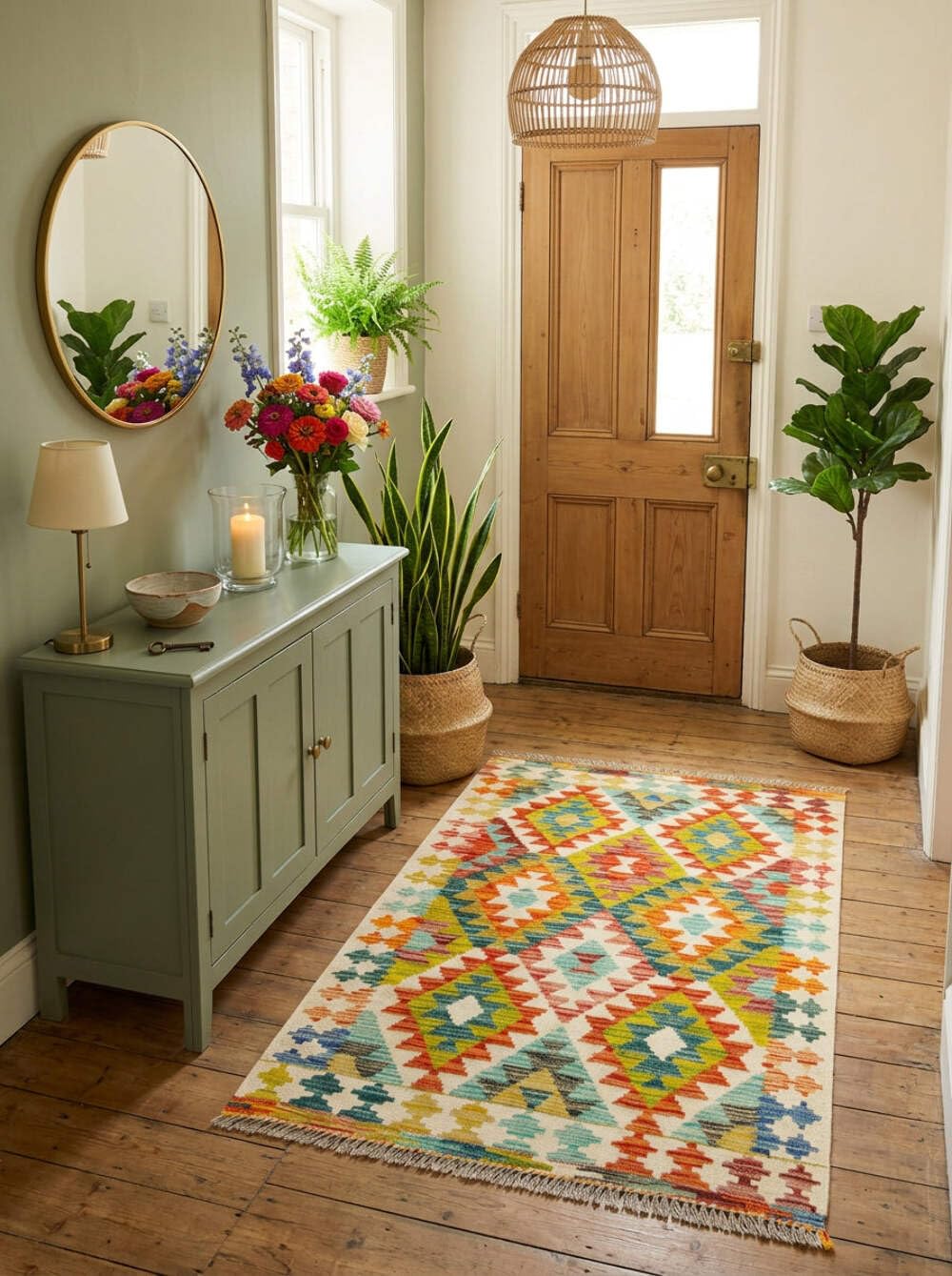 Kilim Tapis 100 % laine 117 x 81 cm, fait à la main, pièce unique de style Herat Boho multicolore, tissage plat, tapis d'entrée et chambre
