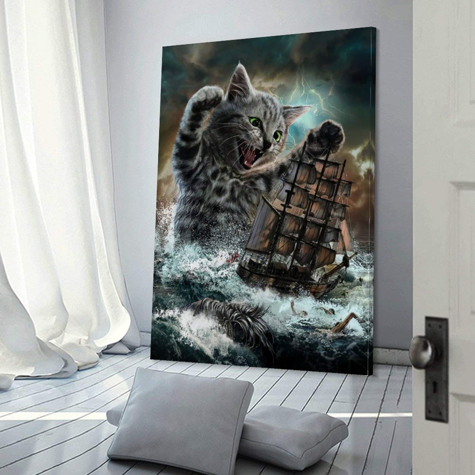 にゃん【大サイズ】絵画 Amazon.co.jp: モンスター タイタン 猫 クラーケン ポスター 装飾絵画