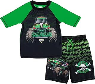 Megalodon El Toro Loco Grave Digger Rash Guard and Swim Trunks Outfit Set Toddler to Little Kid
