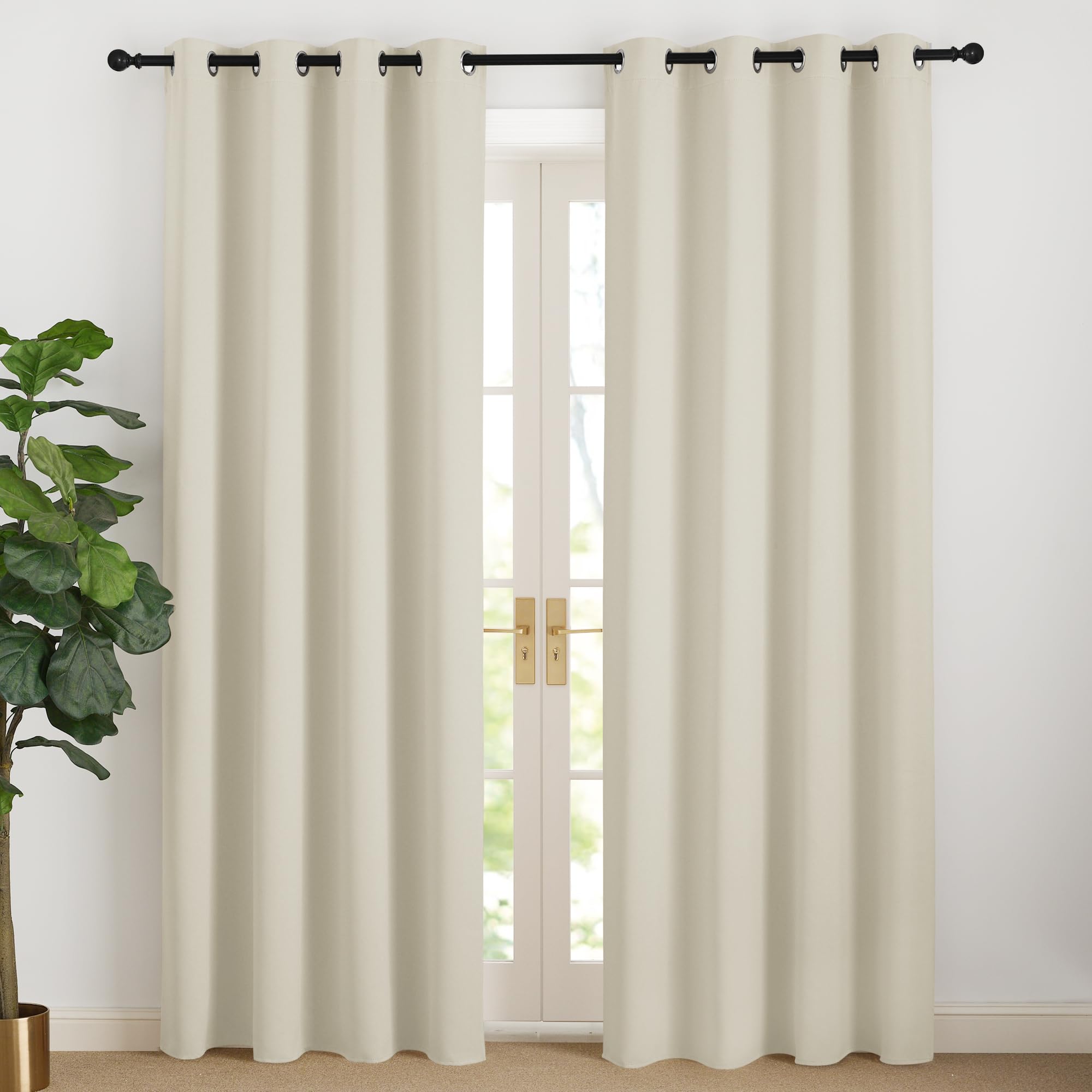 NICETOWN Beige Opaque Thermal Curtain Cold Protection Modern Eyelet Curtain Set of 2 Light Beige H220 x W 140 cm Blackout Curtains with Eyelets for Living Room/Bedroom