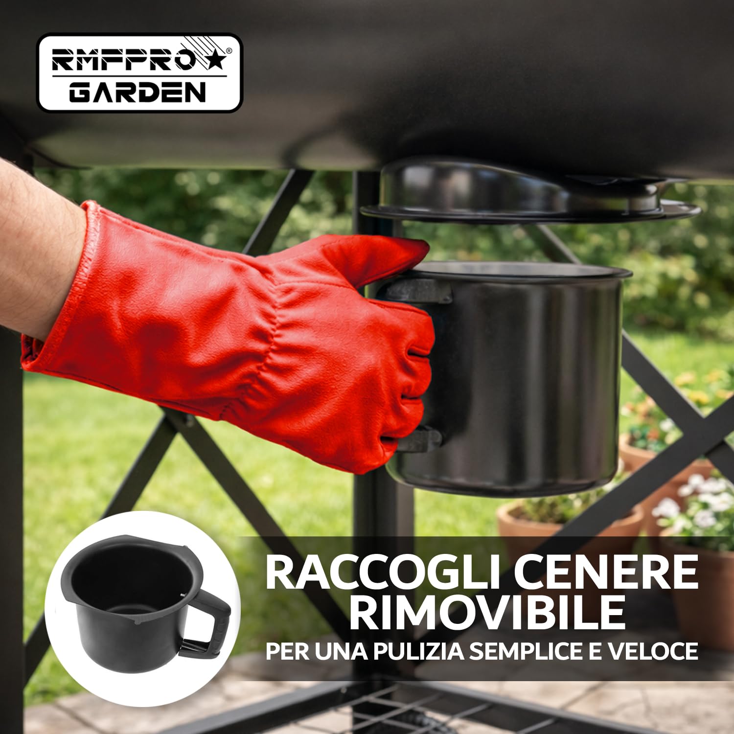 RMF Barbecue a Carbonella con Griglia XL con Termometro Integrato - Kit Accessori e Copertura inclusi, Carrello in Acciaio Resistente con Ruote, Ripiani Laterali Pieghevoli, Cassetto Raccogli-Cenere