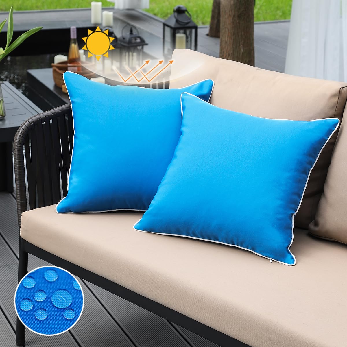 JOJOGOGO Royal Blue Outdoor Pillows Waterproof Throw Pillow Covers 18x18 Set of 2, Lake Blue Outdoor Patio Pillows Cushion Covers 18 x 18 for Couch