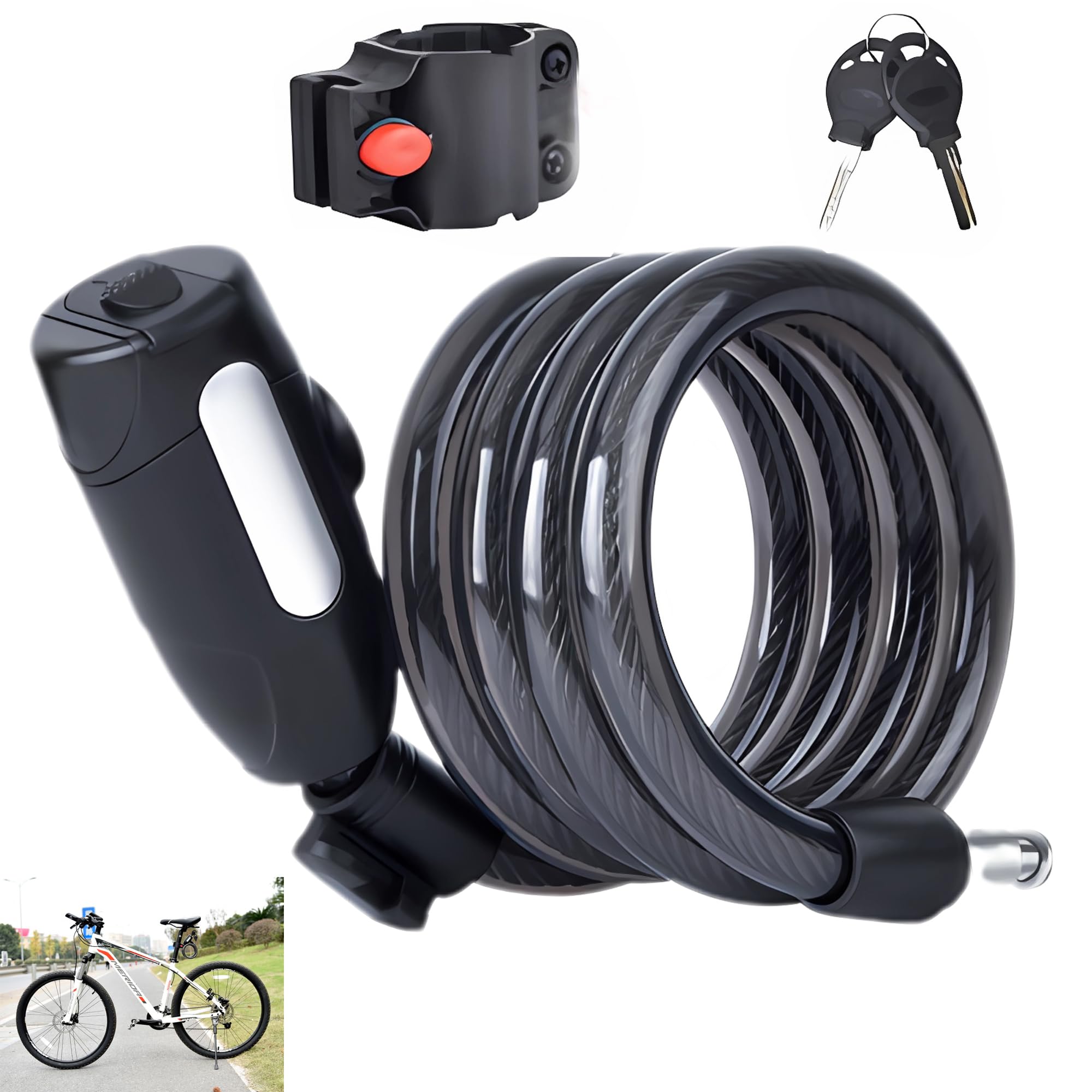 Bicicleta Candado Patinete Electrico - Negro, 1 Pieza, Cable Antirrobo Accessories, Adecuado para Bicicletas, Scooters, Bicicletas de Montaña, Motos, Esquís, Cochecitos y Mucho Más